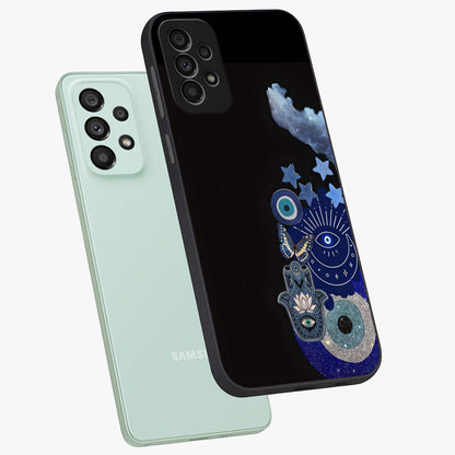 Galactic Charm Cluster Glass Case displayed in angled mockup highlighting luminous galaxy inspired design with dreamy aesthetic.