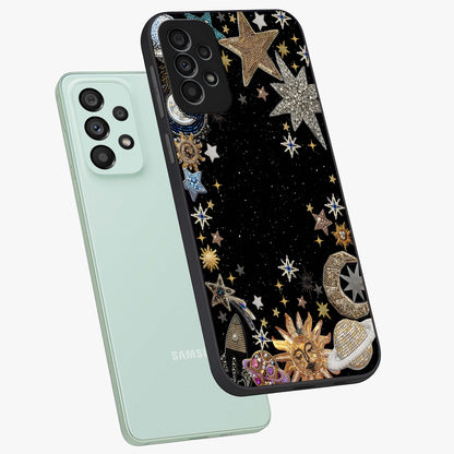 Galactic Jewel Stars Glass Case displayed in angled mockup highlighting shining celestial star design with cosmic aesthetic style.