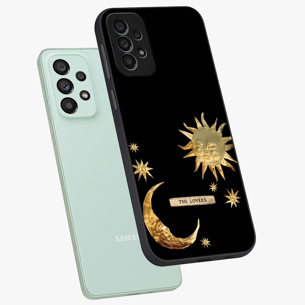 Gold Sun Blush Glass Case displayed in angled mockup highlighting radiant sun design with warm golden aesthetic.