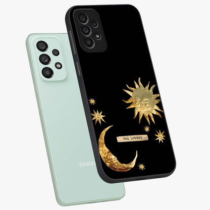 Gold Sun Blush Glass Case displayed in angled mockup highlighting radiant sun design with warm golden aesthetic.