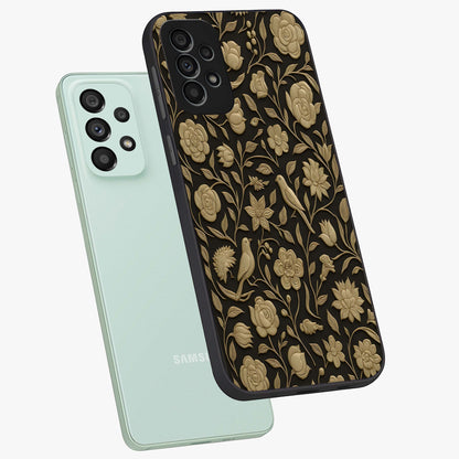Golden Evil Eye Mandala Glass Case displayed in angled mockup highlighting protective evil eye symbol with golden mandala design.