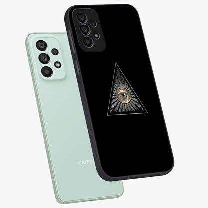 Illuminati Evil Glass Case displayed in angled mockup highlighting dark occult inspired design with bold aesthetic style.