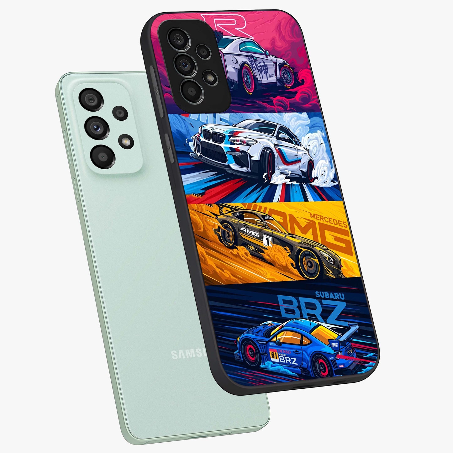 JDM Sports Car Glass Case displayed in angled mockup highlighting sleek Japanese racing car design with automotive aesthetic.