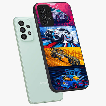 JDM Sports Car Glass Case displayed in angled mockup highlighting sleek Japanese racing car design with automotive aesthetic.