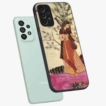Lady With Veena Art Glass Case displayed in angled mockup highlighting graceful musical illustration with cultural artistic aesthetic.