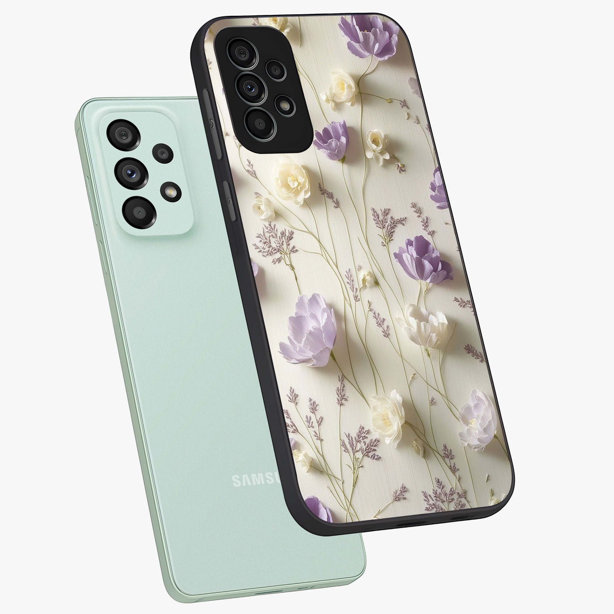 Lilac Breeze Harmony Glass Case displayed in angled mockup highlighting calm lilac breeze design with soothing aesthetic style.