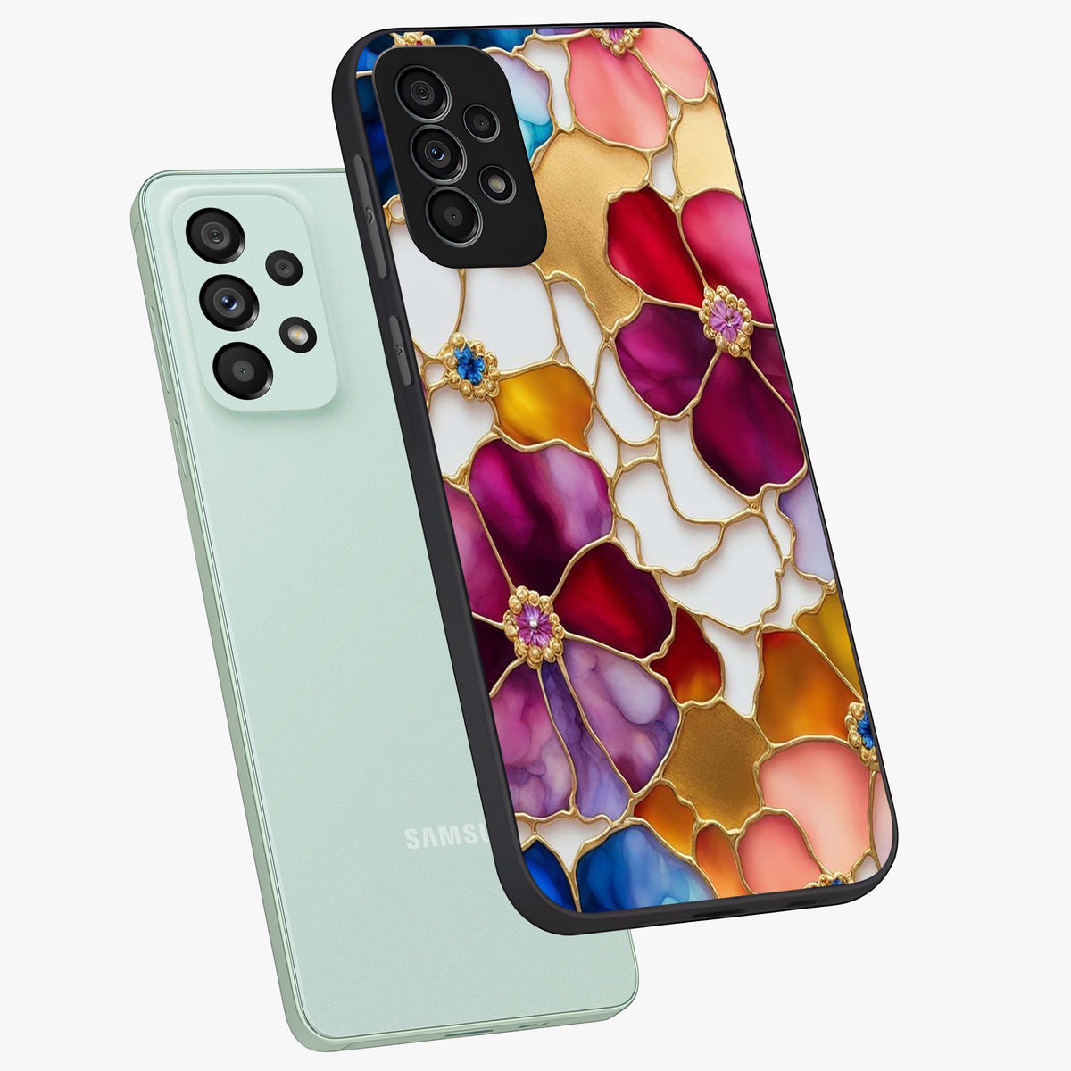 Marble Flower Pattern Glass Case displayed in angled mockup highlighting elegant marble floral design with modern aesthetic.