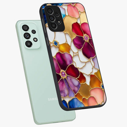 Marble Flower Pattern Glass Case displayed in angled mockup highlighting elegant marble floral design with modern aesthetic.