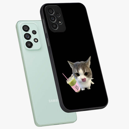 Matcha Cat Style Glass Case displayed in angled mockup highlighting playful feline design with pastel matcha aesthetic.