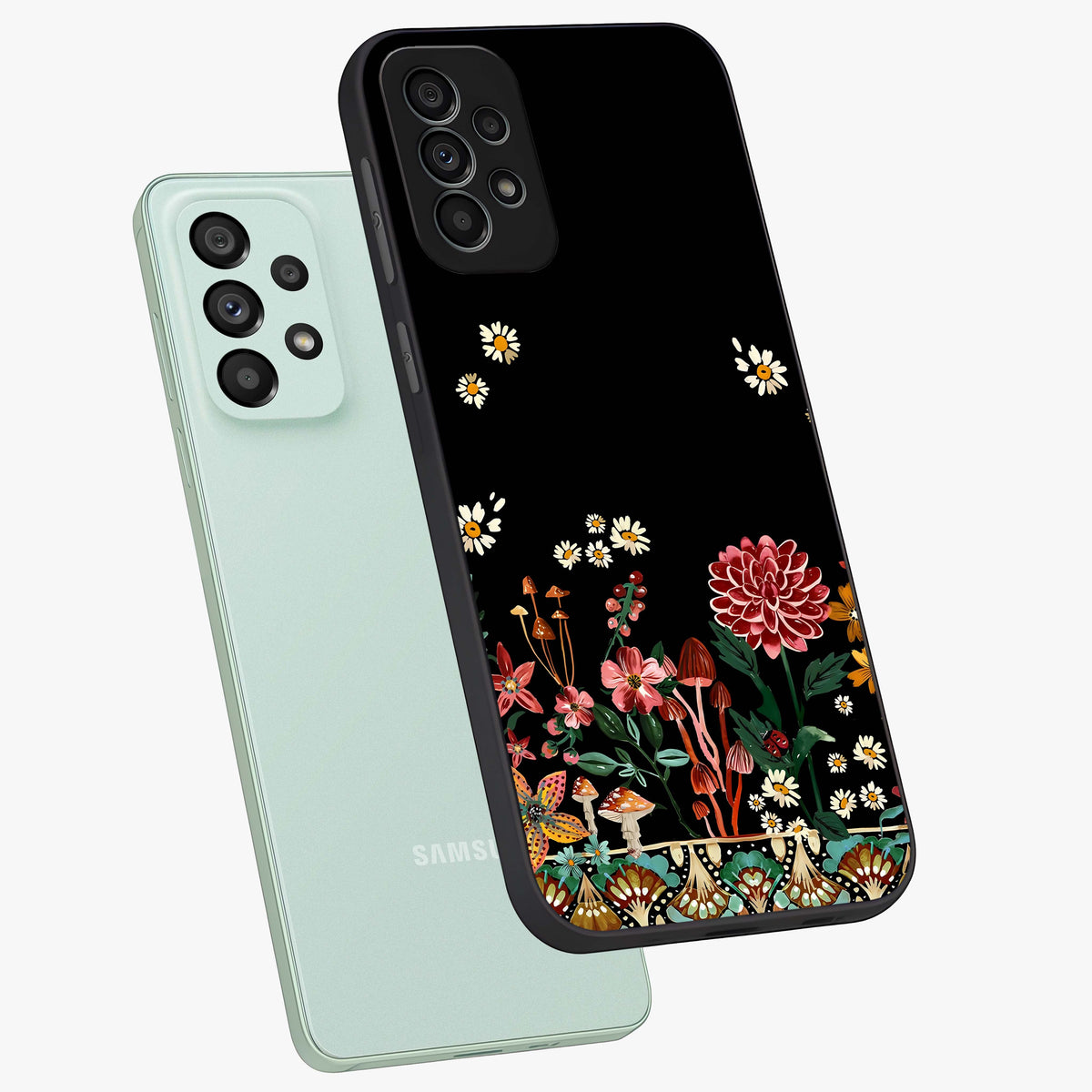 Midnight Bloom Pattern Glass Case displayed in angled mockup highlighting elegant flower design with midnight aesthetic style.