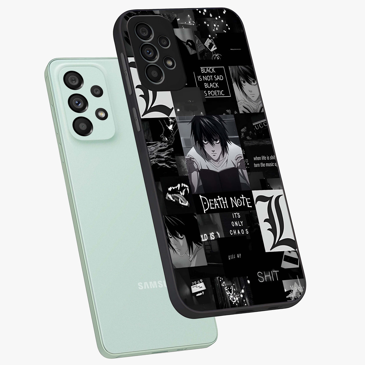 Midnight Chaos Mind Glass Case displayed in angled mockup highlighting chaotic artistic design with dramatic midnight aesthetic.
