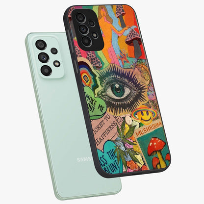 Mystic Eye Wonderland Glass Case displayed in angled mockup highlighting magical eye illustration with dreamy aesthetic.