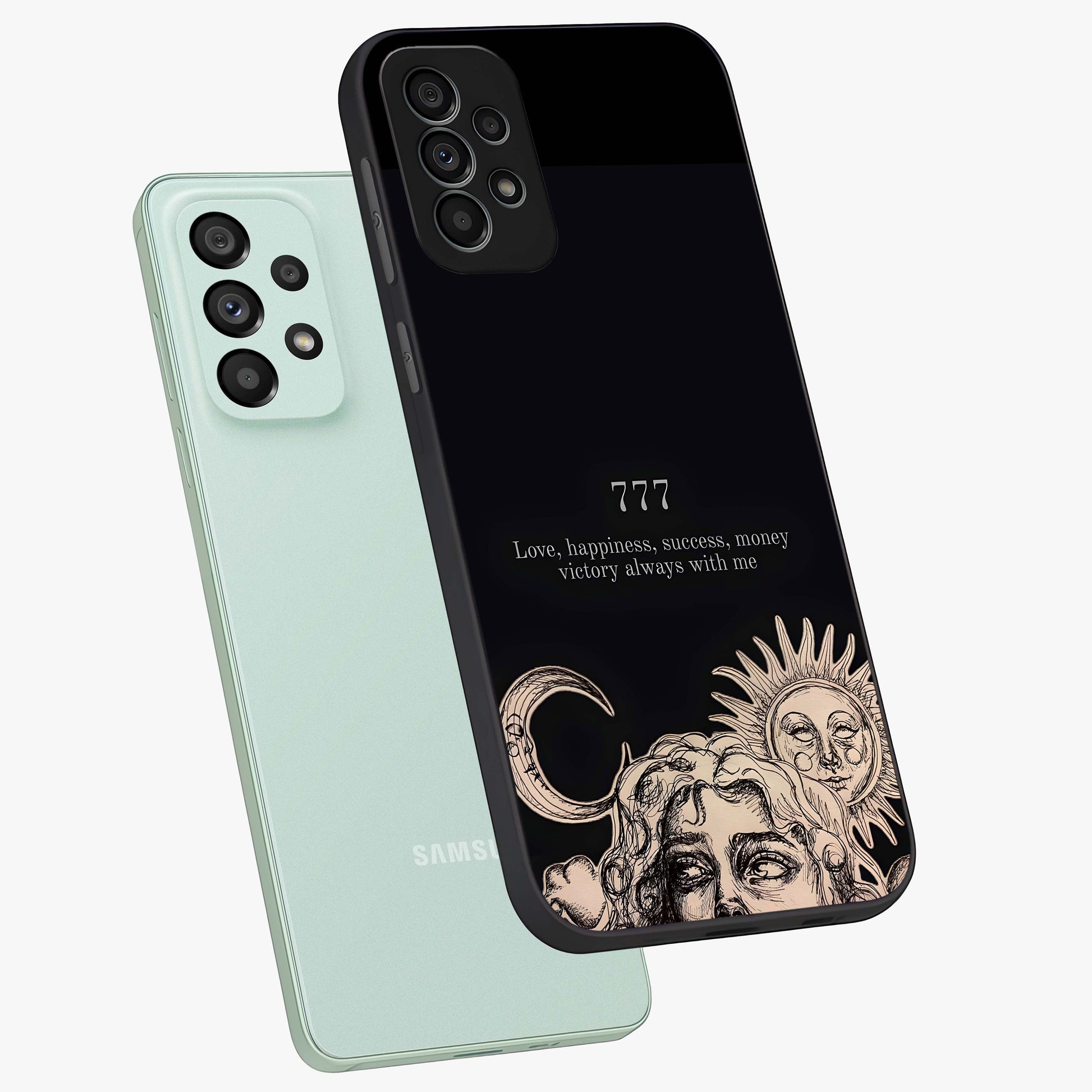 Mystic Victory Aura Glass Case displayed in angled mockup highlighting energetic aura design with bold mystical aesthetic.