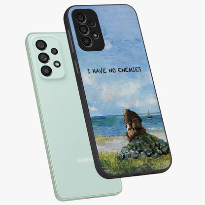 Peace Beyond War Glass Case displayed in angled mockup highlighting meaningful message design with artistic aesthetic style.