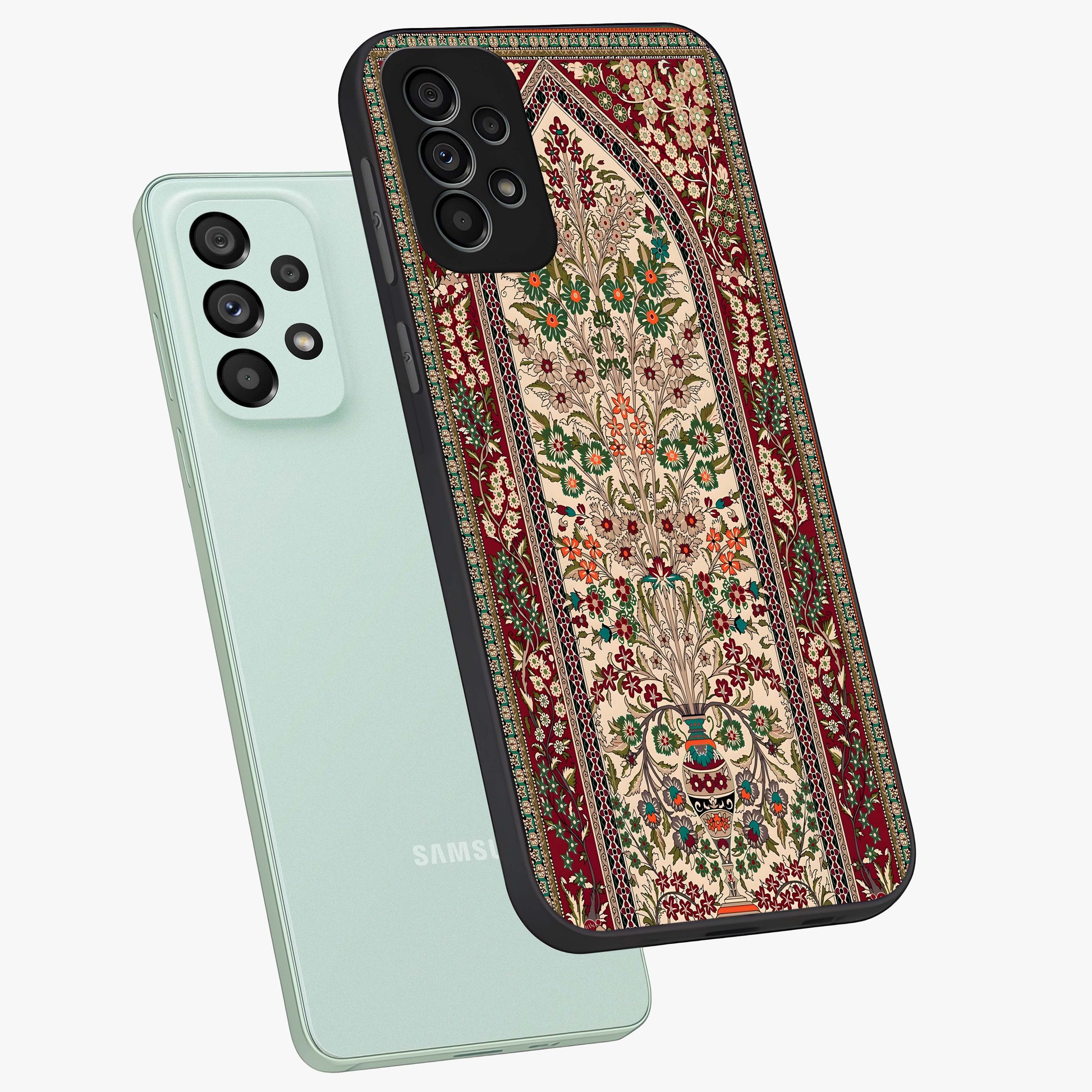 Persian Inspired Glass Case displayed in angled mockup highlighting intricate traditional design with elegant cultural aesthetic.