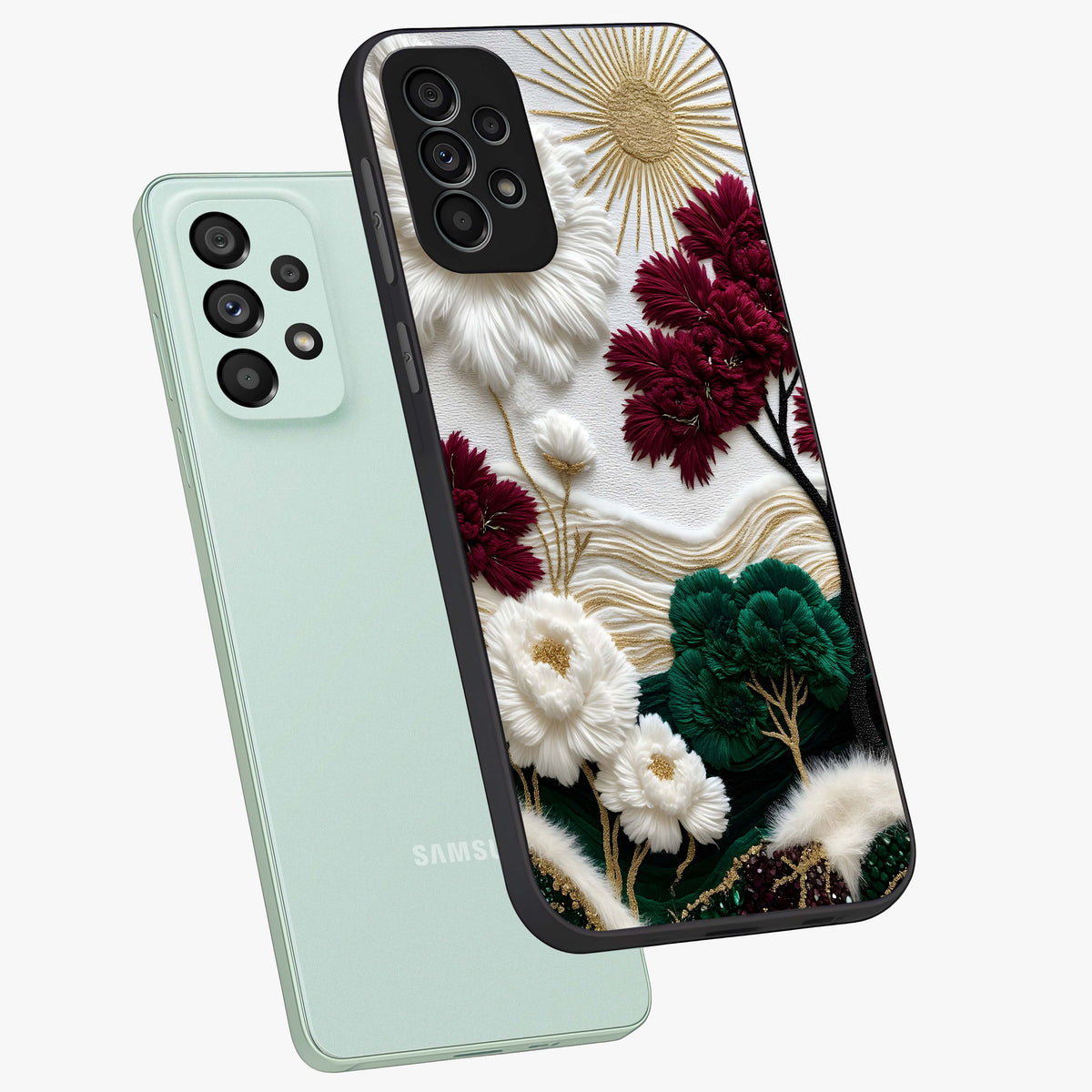 Radiant Bloom Elegance Glass Case displayed in angled mockup highlighting graceful floral design with radiant aesthetic style.