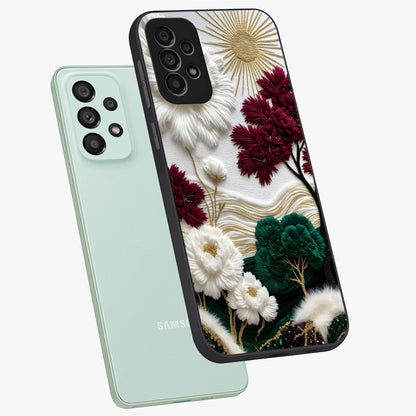 Radiant Bloom Elegance Glass Case displayed in angled mockup highlighting graceful floral design with radiant aesthetic style.