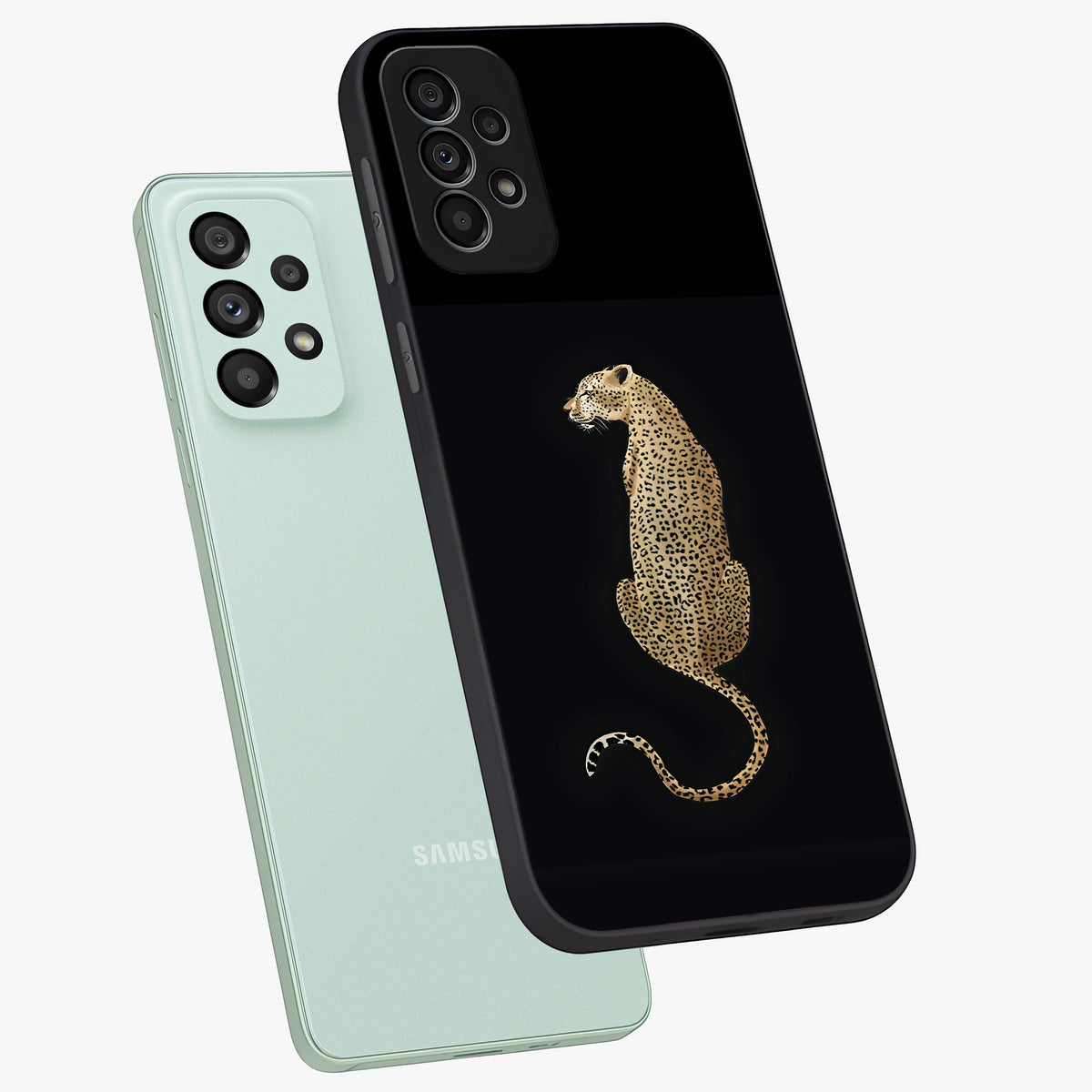 Regal Leopard Glass Case displayed in angled mockup highlighting powerful animal illustration with stylish wild aesthetic.