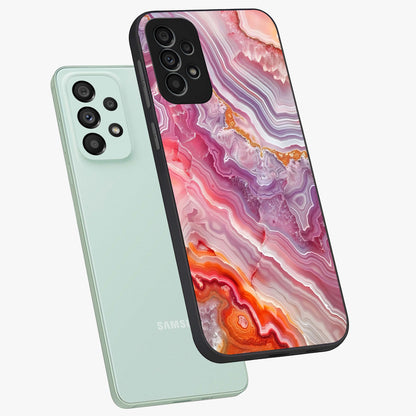 Rose Quartz Marble Glass Case displayed in angled mockup highlighting elegant marble pattern with soft aesthetic style.
