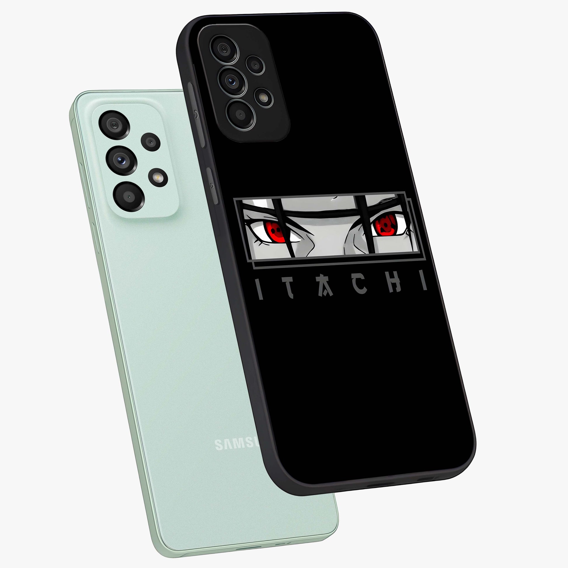 Scarlet Gaze Dominance Glass Case displayed in angled mockup highlighting intense visual design with bold scarlet aesthetic.