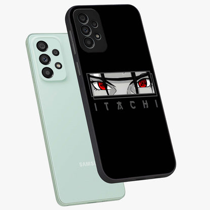 Scarlet Gaze Dominance Glass Case displayed in angled mockup highlighting intense visual design with bold scarlet aesthetic.