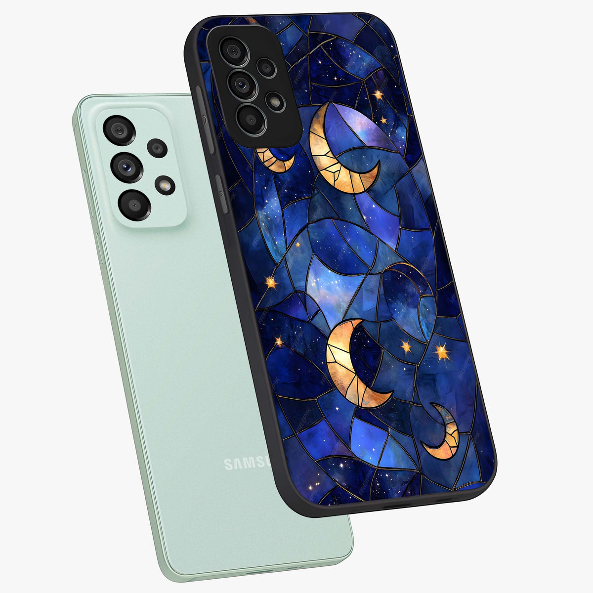 Starlit Sky Tapestry Glass Case displayed in angled mockup highlighting celestial night pattern with artistic aesthetic style.