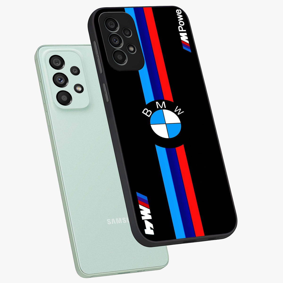 Turbo BMW Beast Glass Case displayed in angled mockup highlighting sleek racing car design with bold automotive aesthetic.