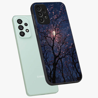 Twilight Sakura Serenade Glass Case displayed in angled mockup highlighting delicate sakura flower design with dreamy aesthetic.