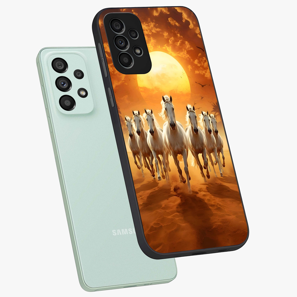 Wild Sunset Majesty Glass Case displayed in angled mockup highlighting vibrant sunset sky design with scenic aesthetic.