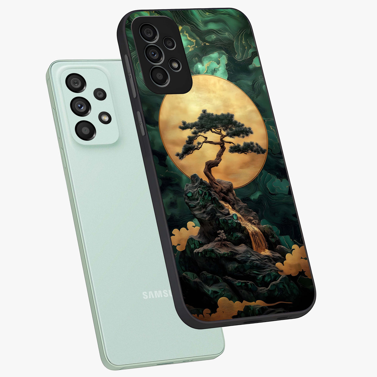 Zen Moon Rise Glass Case displayed in angled mockup highlighting peaceful lunar design with zen aesthetic style.