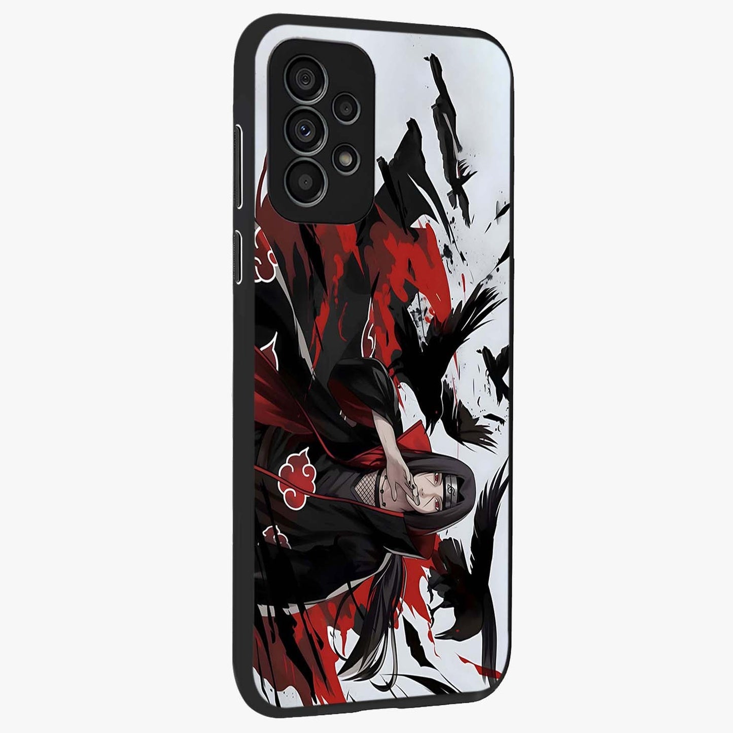 Crimson Crow Illusion Glass Case upright view showcasing striking crow illusion artwork with intense crimson theme.