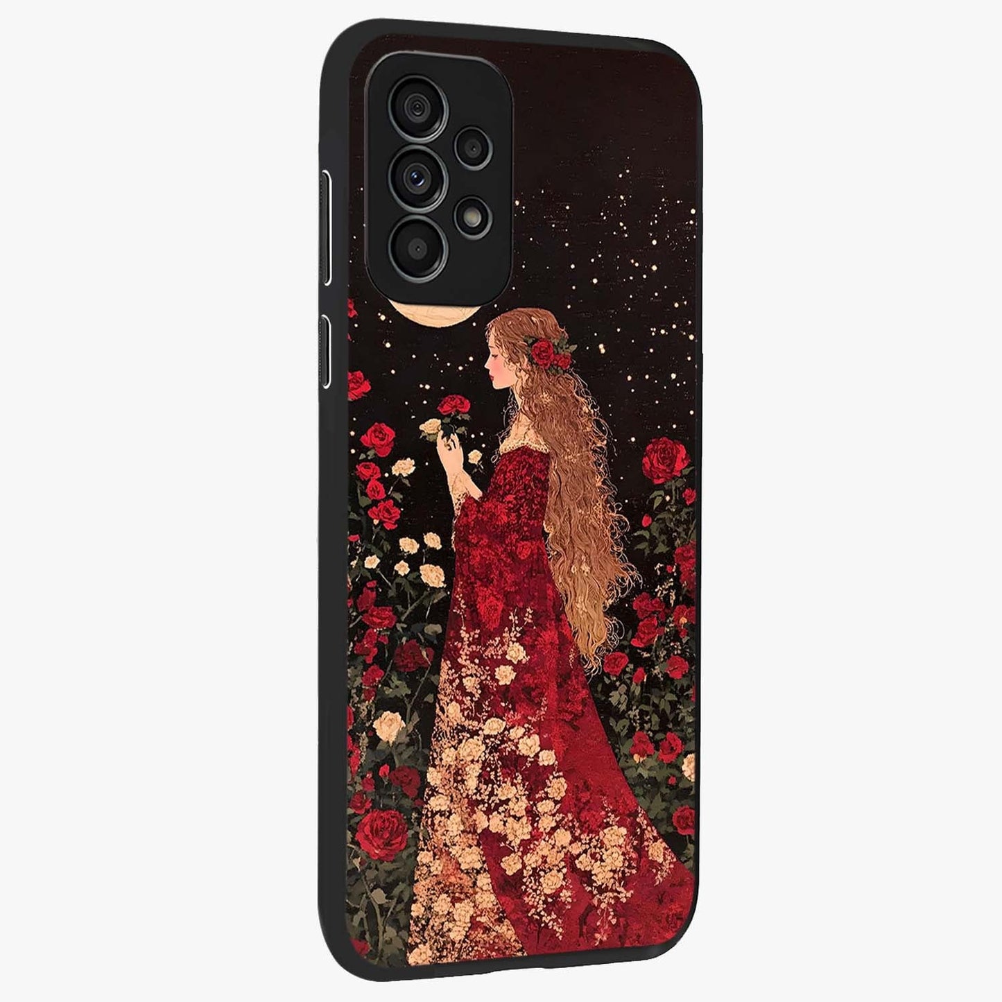 Crimson Dreams Glass Case upright view showcasing dreamy red toned artwork with modern aesthetic style.