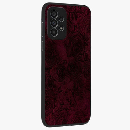 Crimson Fade Flow Glass Case upright view showcasing dynamic crimson flow artwork with stylish abstract theme.