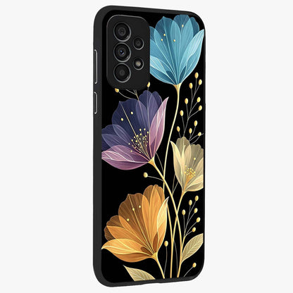 Delicate Multicolor Flowers Glass Case upright view showcasing delicate floral artwork with bright botanical theme.