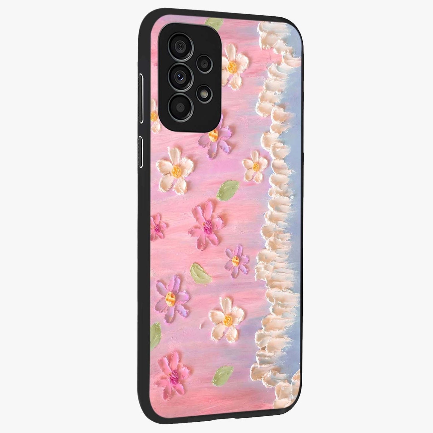 Dreamy Painted Garden Glass Case upright view showcasing vibrant floral garden artwork with artistic nature theme.