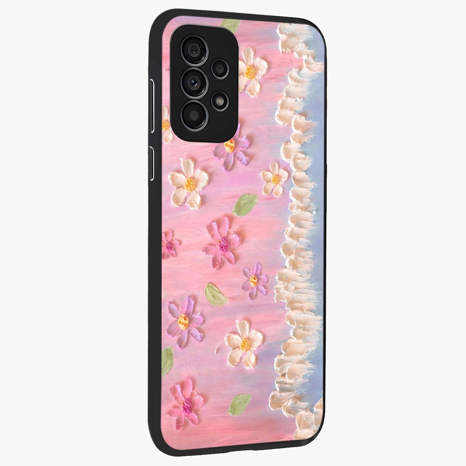 Dreamy Painted Garden Glass Case upright view showcasing vibrant floral garden artwork with artistic nature theme.