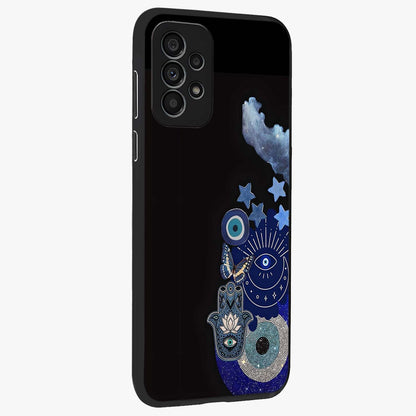 Galactic Charm Cluster Glass Case upright view showcasing glowing cosmic charm artwork with magical celestial style.