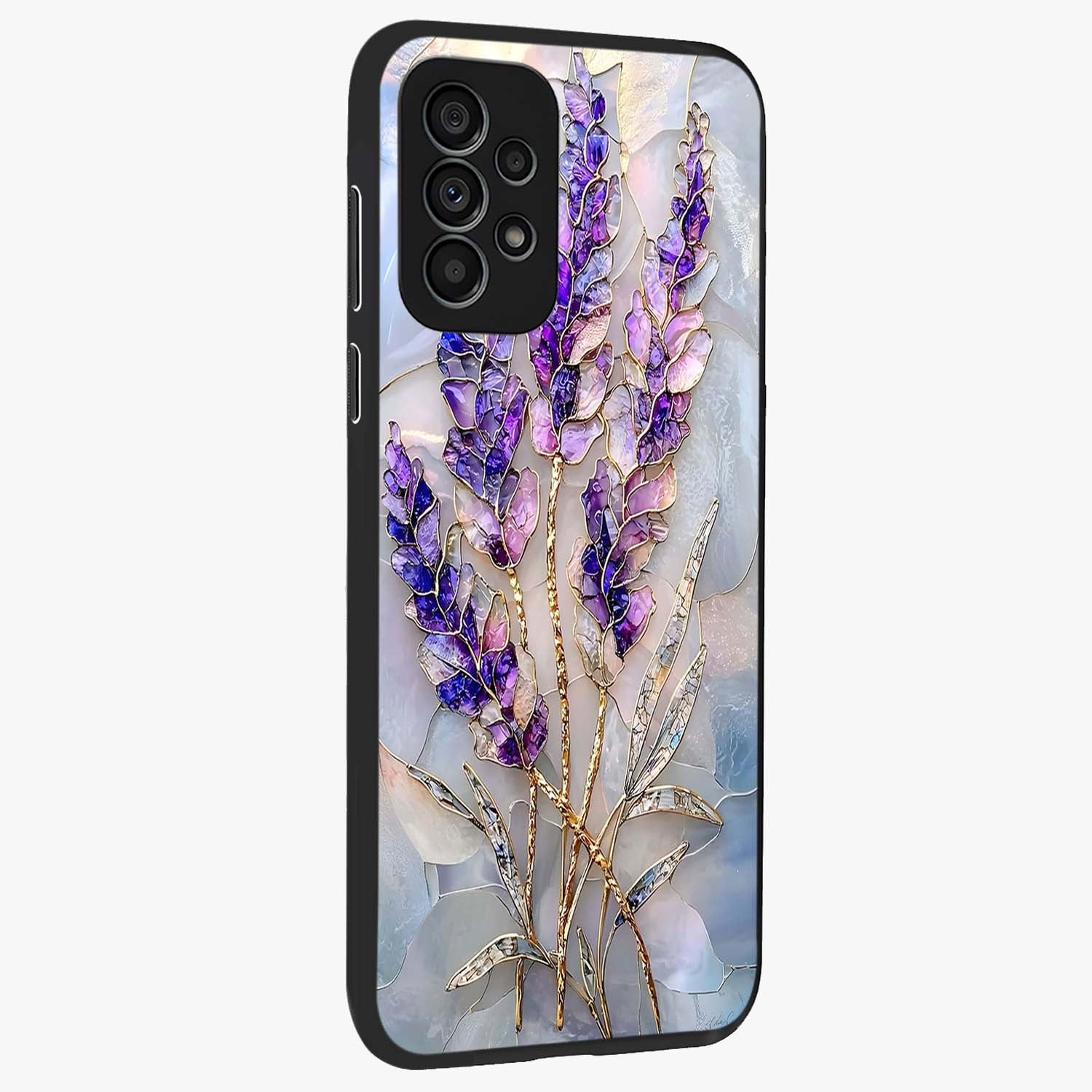 Lavender Dream Glow Glass Case upright view showcasing radiant lavender glow artwork with calming dreamy theme.