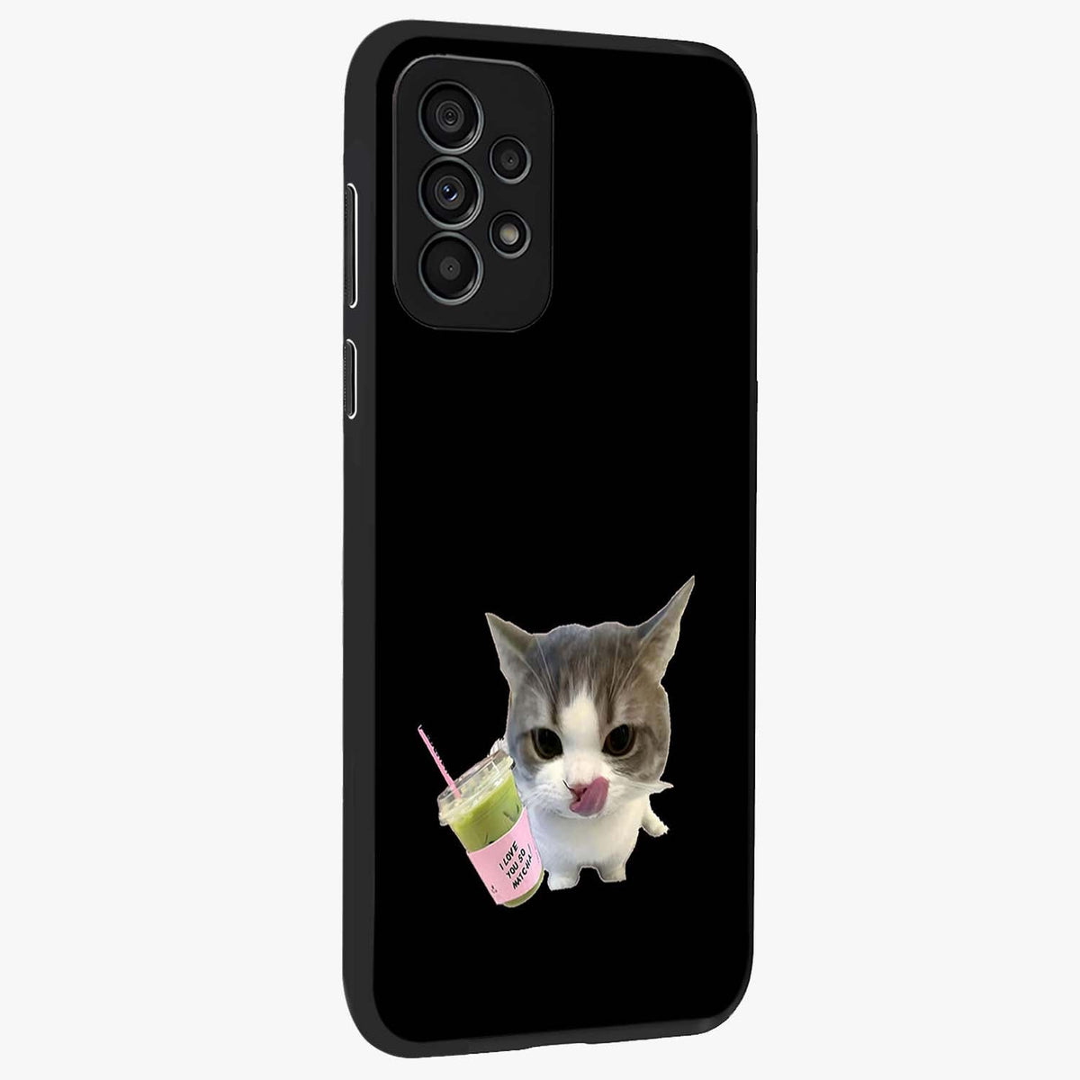 Matcha Cat Style Glass Case upright view showcasing charming cat artwork with cozy aesthetic theme.