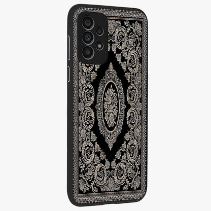 Noir Bloom Elegance Glass Case upright view showcasing graceful floral artwork with luxurious dark theme.