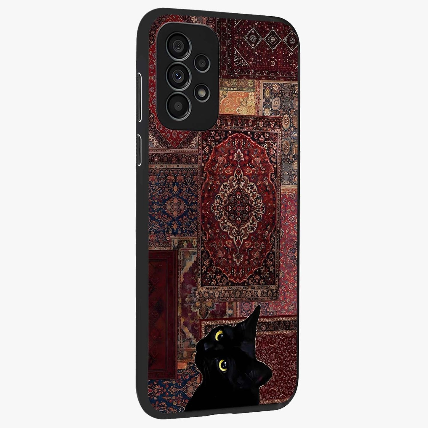 Regal Magic Cat Apple Glass Case upright view showcasing charming cat artwork with playful magical theme.