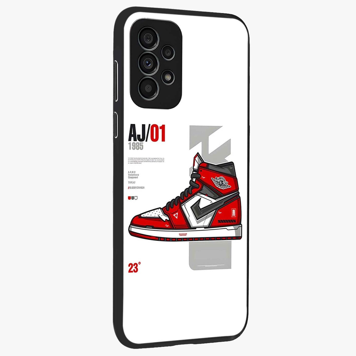 Retro Sneaker Blueprint Glass Case upright view showcasing stylish sneaker illustration with vintage streetwear theme.