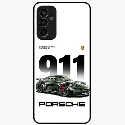 911 Turbo Dominance Glass Case showing clean flat back view with bold 911 sports car artwork and glossy glass finish.