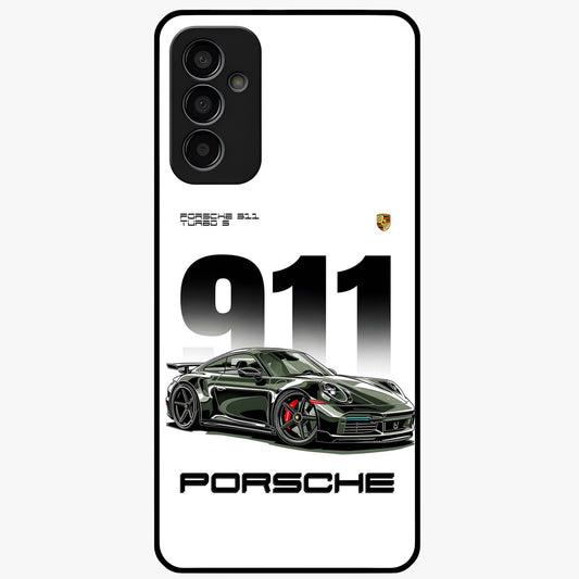 911 Turbo Dominance Glass Case showing clean flat back view with bold 911 sports car artwork and glossy glass finish.