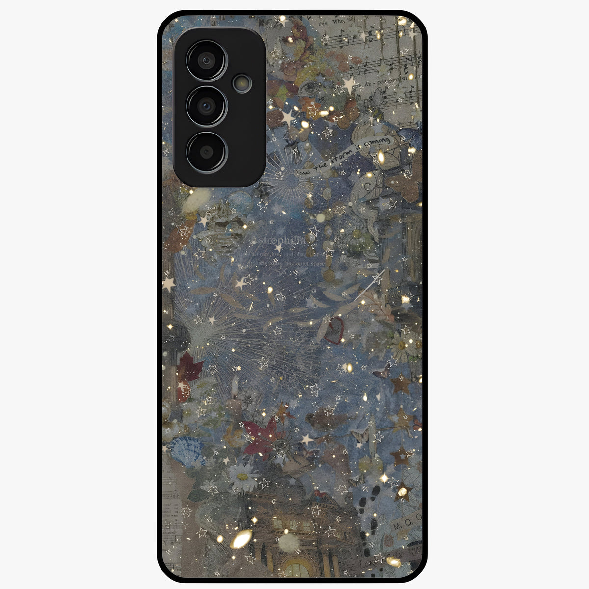 Aesthetic Astrolophia Glass Case showing flat back view with dreamy aesthetic design and glossy glass finish.