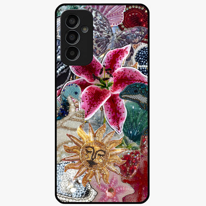 Beaded Garden Fantasy Glass Case showing flat back view with dreamy garden bead artwork and glossy glass finish.