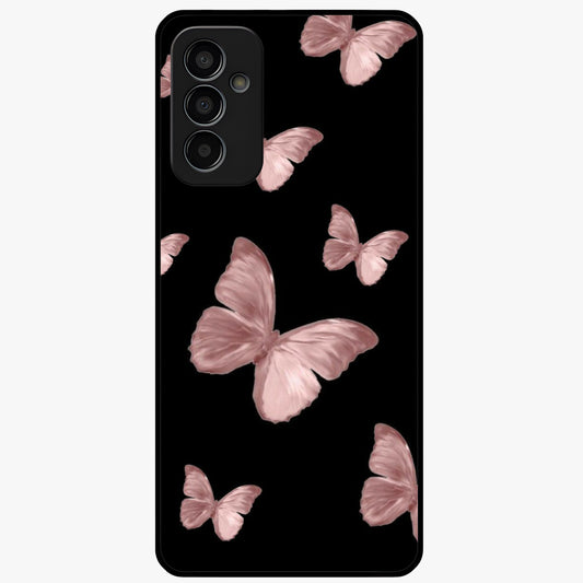Butterfly Pattern Glass Case showing flat back view with elegant butterfly pattern artwork and glossy glass finish.