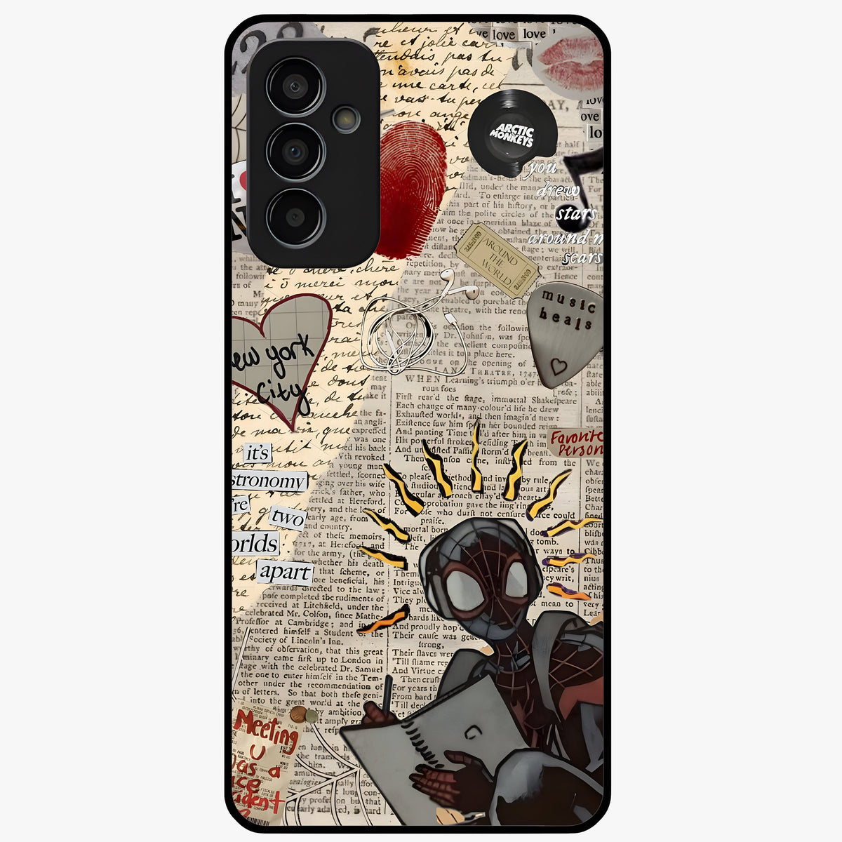 City Dream Sketch Glass Case showing flat back view with artistic city skyline sketch artwork and glossy glass finish.