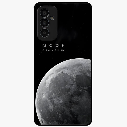 Cosmic Moon Glow Glass Case showing flat back view with glowing moon artwork and glossy glass finish.