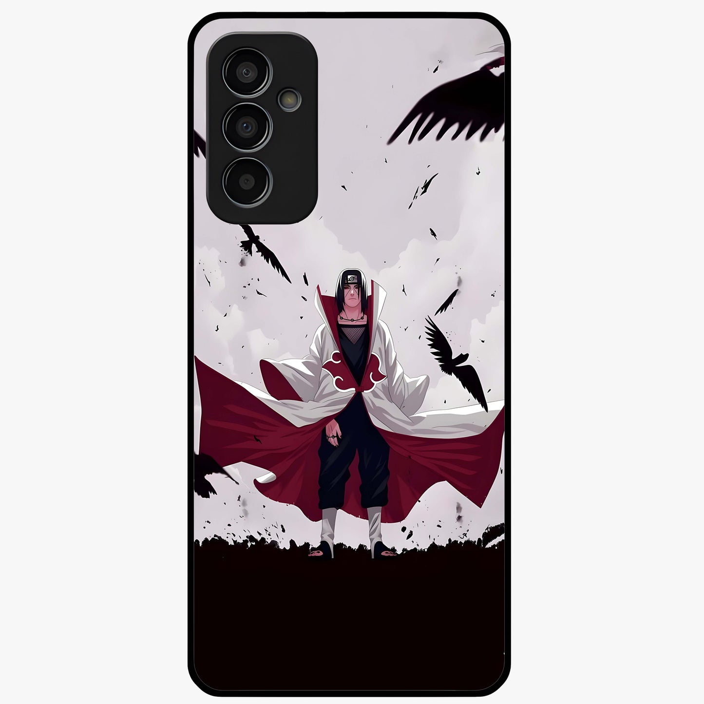 Crimson Crow Ascension Glass Case showing flat back view with mystical crow artwork and glossy glass finish.